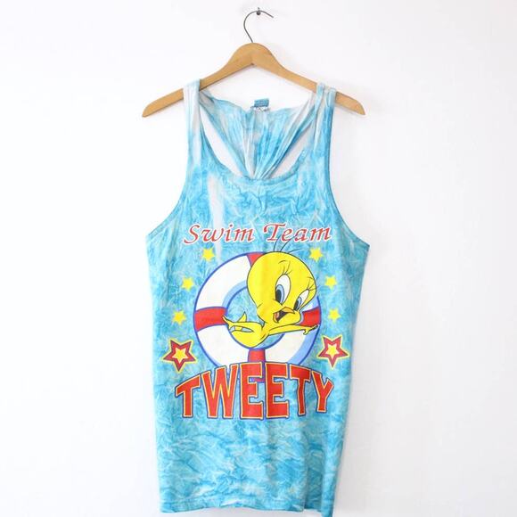Vintage Looney Tunes Tweety Bird Swim Team Tank Top XL - Picture 1 of 4